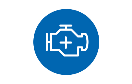 Blue circle with a white icon of an engine with a plus sign representing your car’s performance on Esso’s unleaded gasoline.