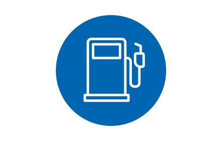 Blue circle with a white icon of a gas station pump for premium gas.
