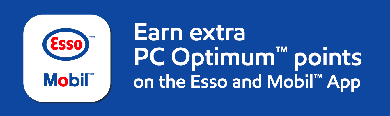 Image of the Esso and Mobil app tile. Earn extra PC Optimum points on the Esso and Mobil App.