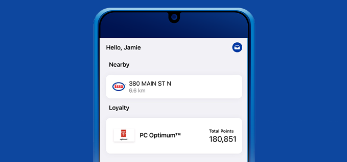 Screenshot from the Esso and Mobil app, showing the interface.