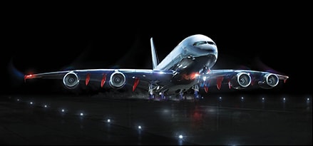 Airplane taking off at night